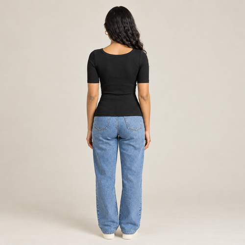 Ribbed 3/4 Sleeve Scoop Neck